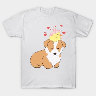 Corgi With Baby Chick T-Shirt